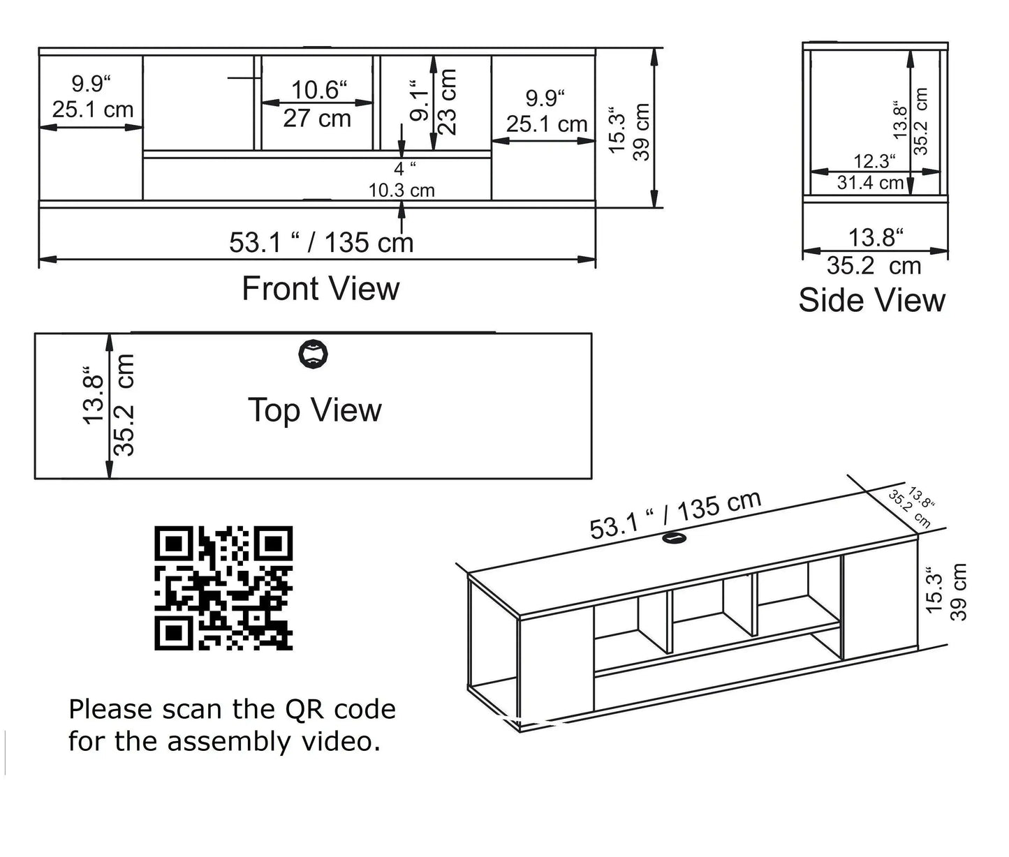 Paldi 53" Wide Floating TV Stand & Media Console