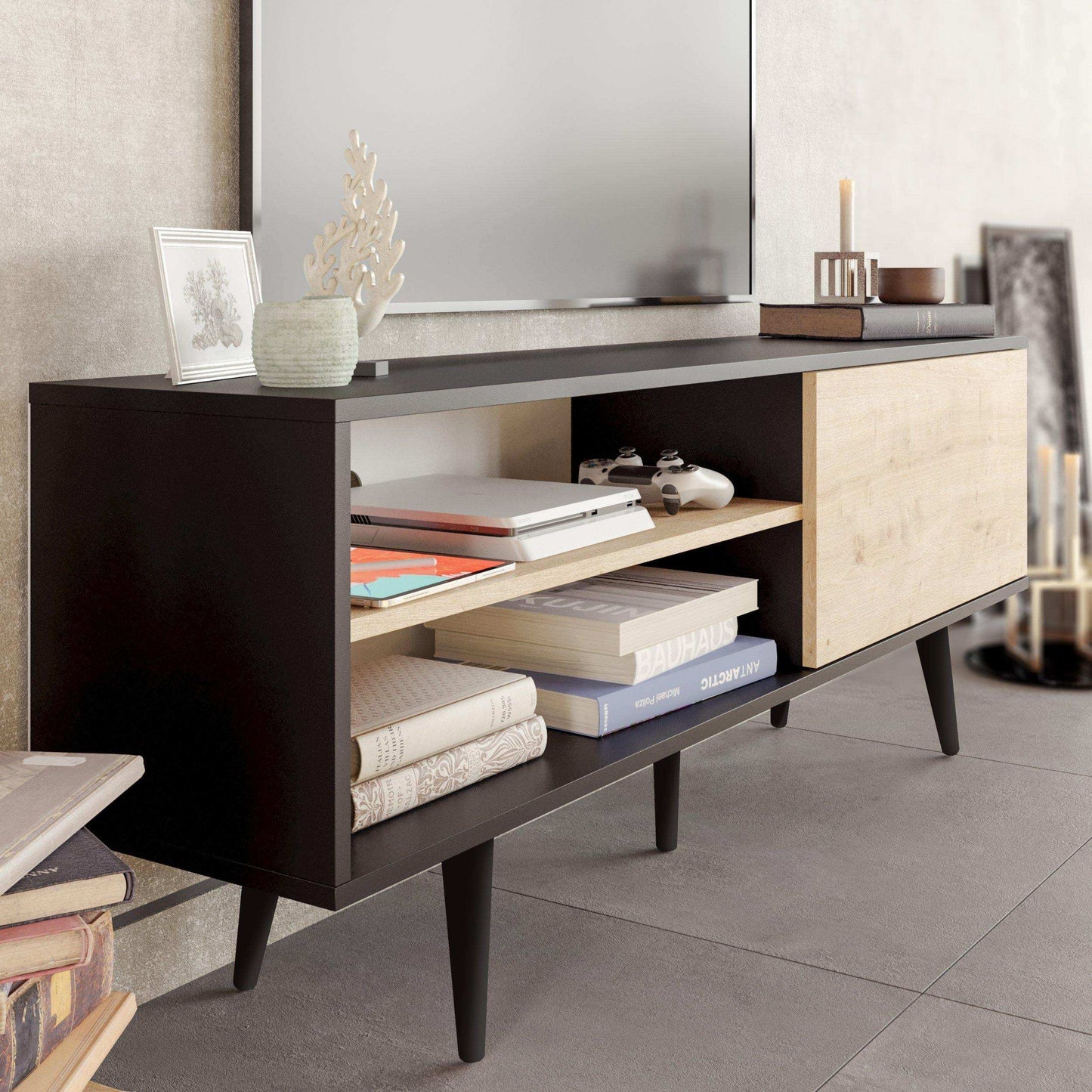 Pi 63" Wide TV Stand with Wall Shelves for TVs up to 72"