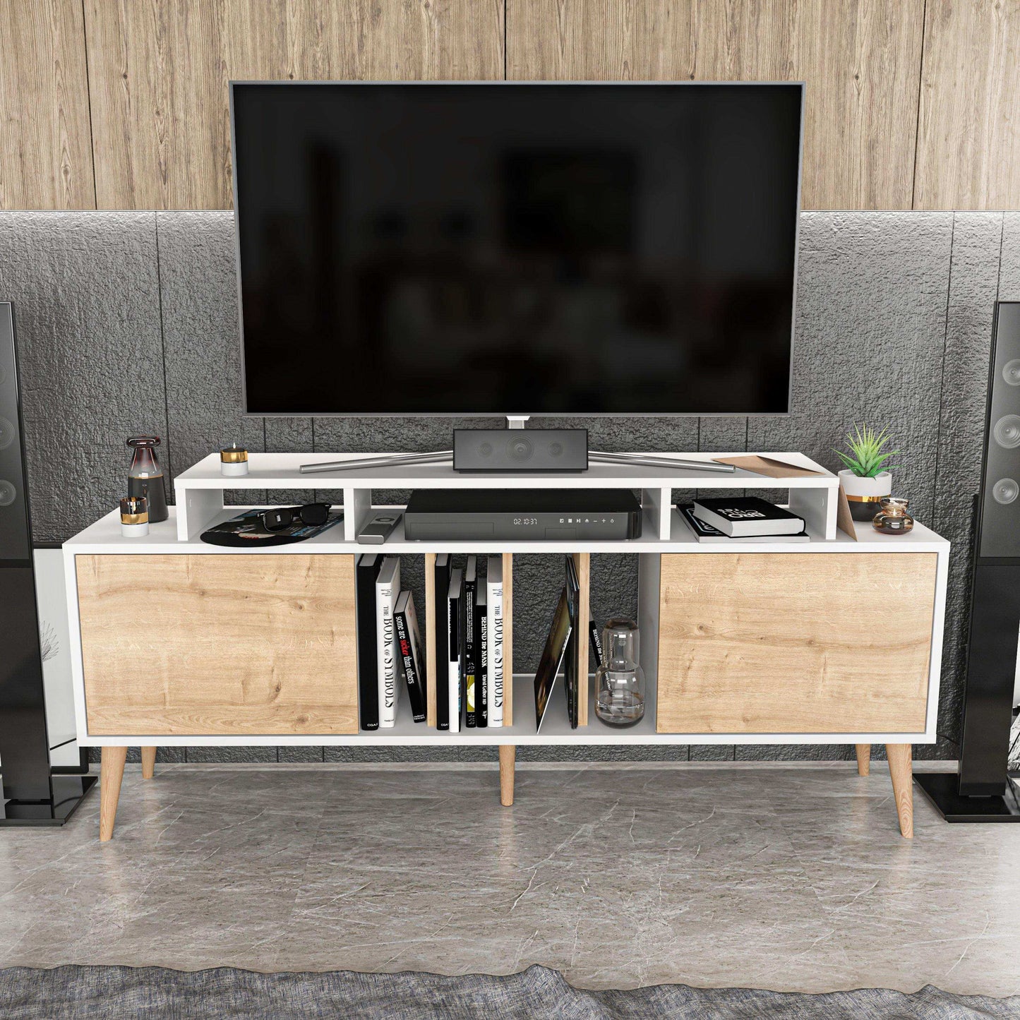 Char 63" TV Stand and Media Console with Cabinets and Shelves for TVs up to 72"