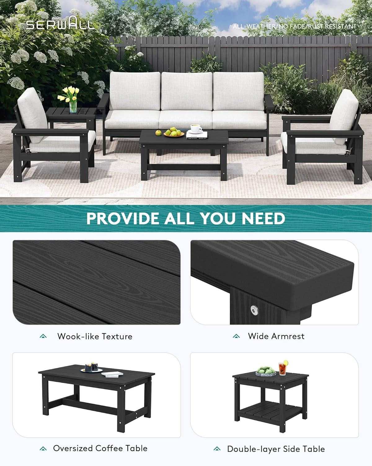 HDPE Outdoor Patio Furniture Set 7 Piece All Weather