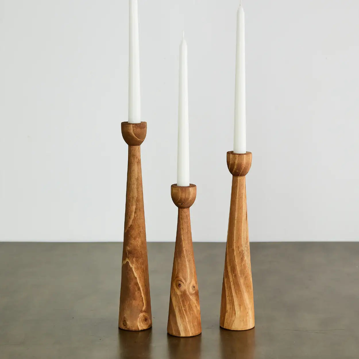 Tapered Candlestick Holder Pine Wood Cognac, Espresso, Natural