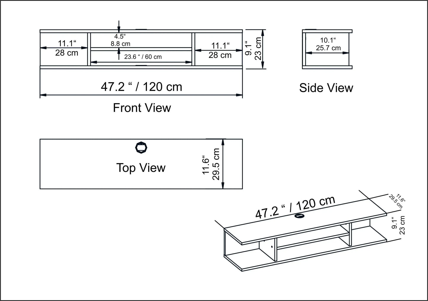Pivot Floating, Wall Mounted TV Stand and Media Console for TVs up to 55''