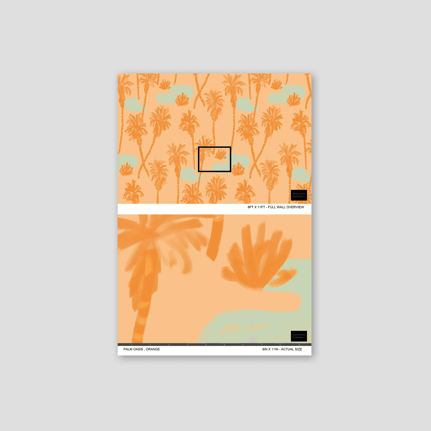 Palm Oasis Wallpaper, orange and mint