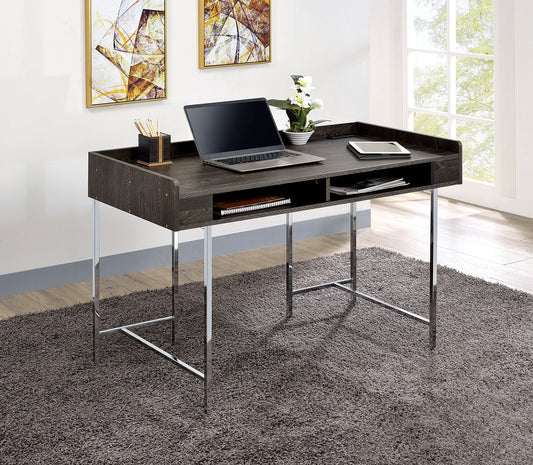 Modern Contemporary USB Supported Computer Desk With Drawer Space Providing Storage, Wood And Steel Construction