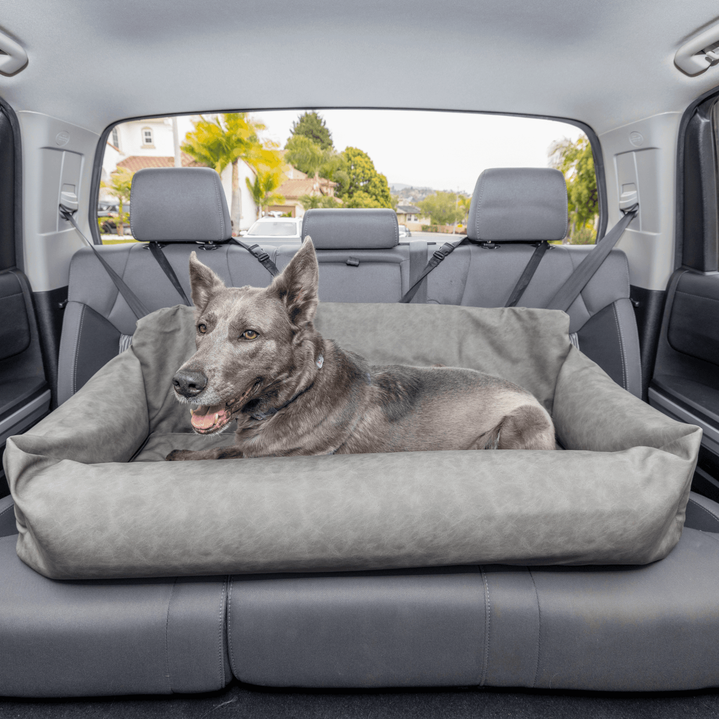 PupProtector™ Faux Leather Memory Foam Dog Car Bed - Slate Gray