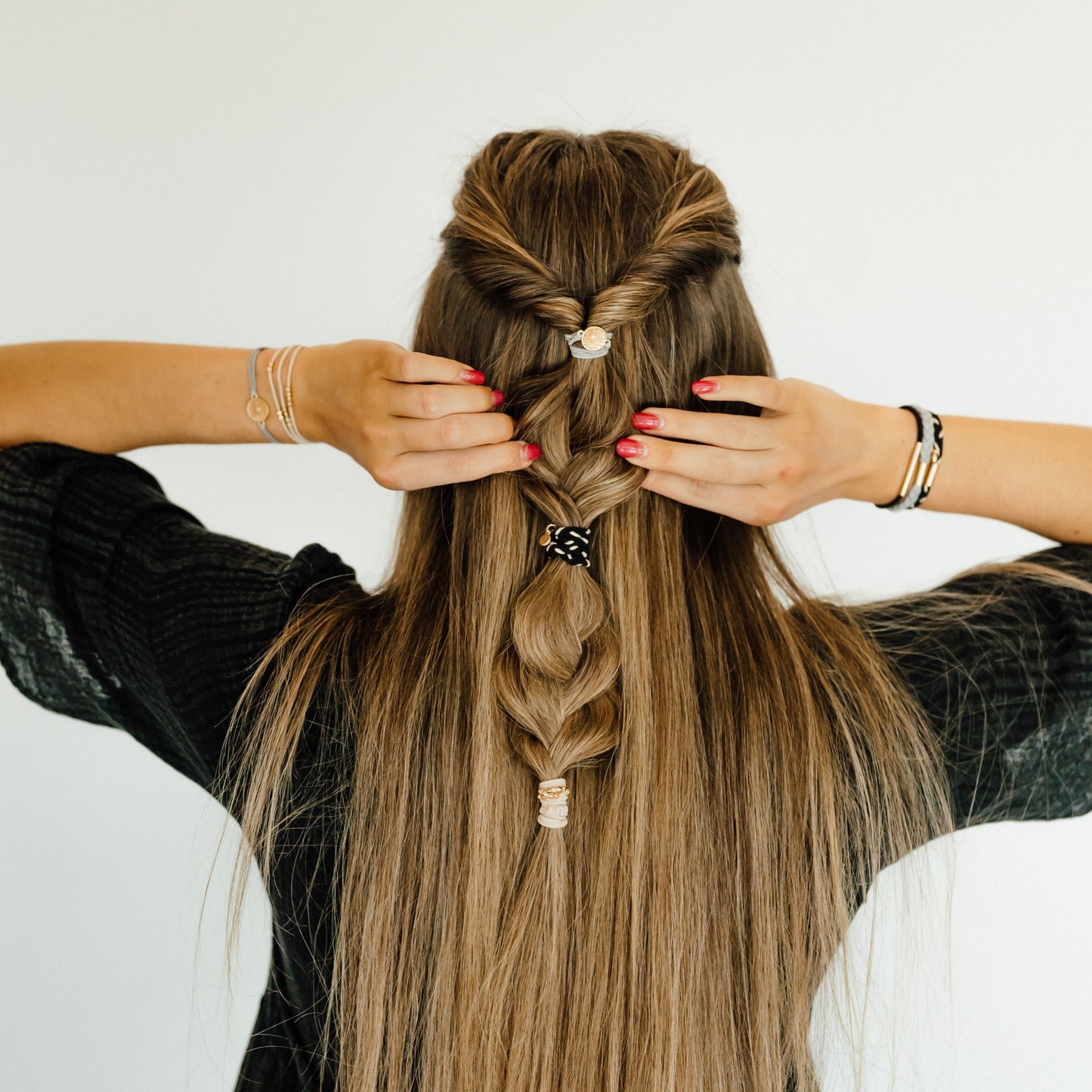 "Inspire" Grey & Black with Gold Flower Accent Hair Tie Bracelets