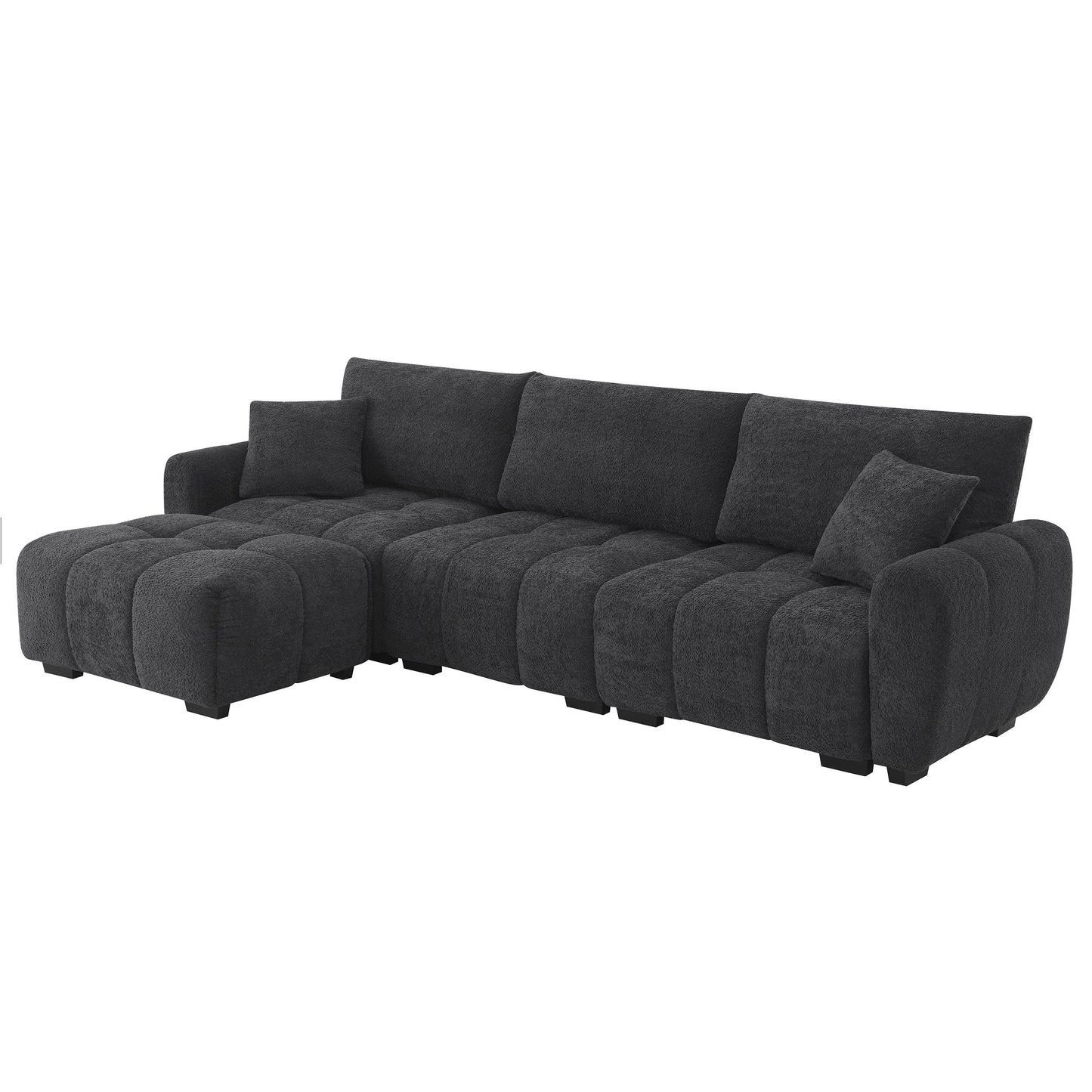 110' Modular Sectional Sofa, L Shape with Extra-large Seat, Pull-line Design, Movable Ottoman, High Density Foam, Free Combination, Sturdy Metal&Wood Frame, Boucle Fabric, 3 Colors