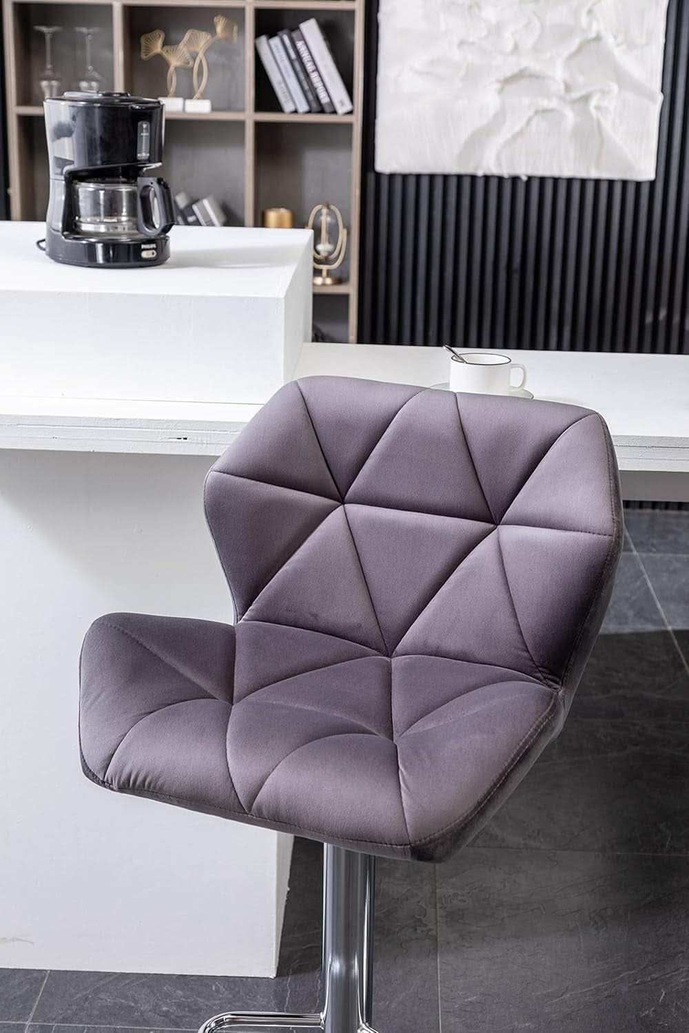 Breni Velvet Diamond Tufted Swivel Adjustable Height Bar Stool Set Of 2 Gray