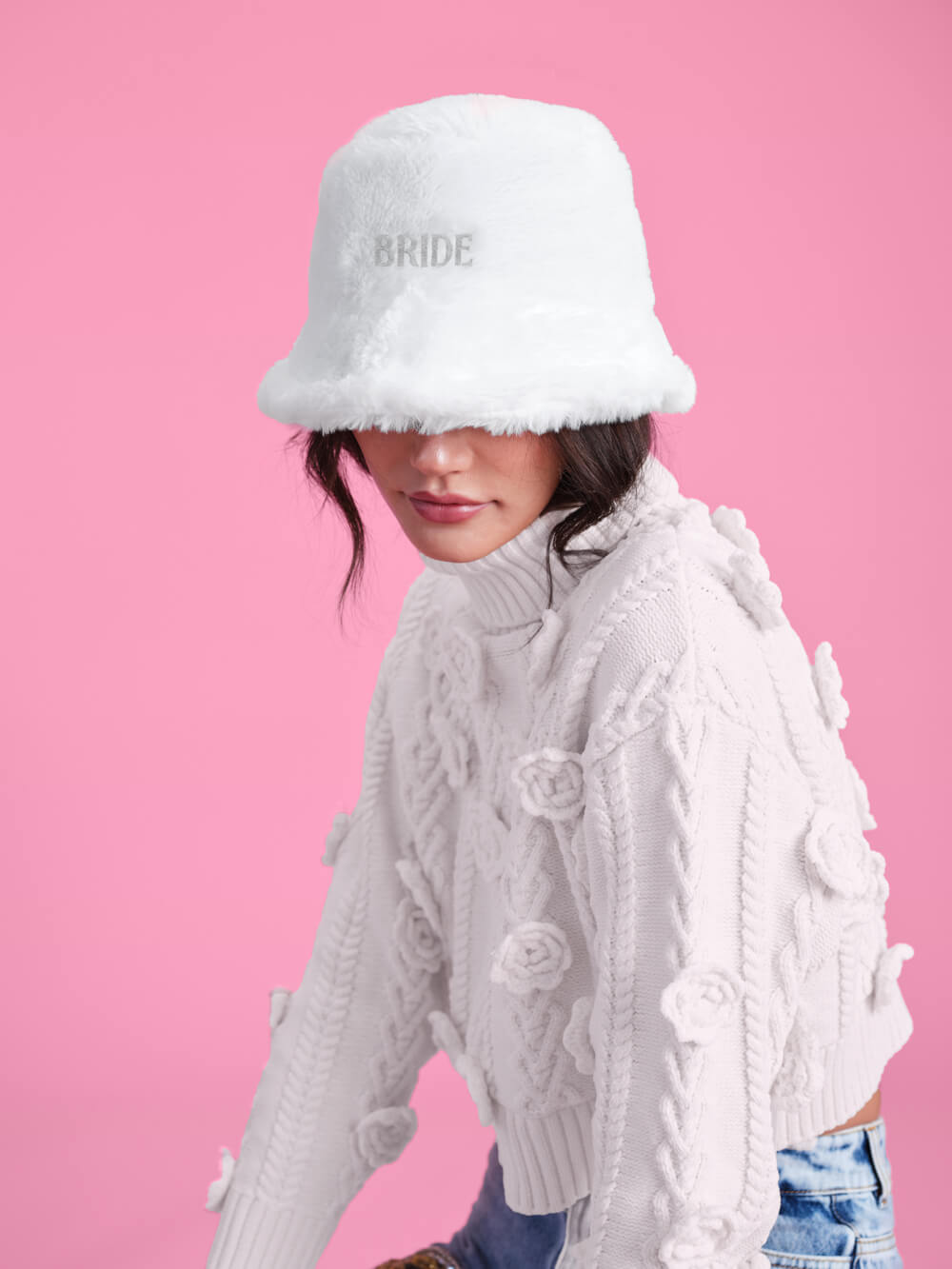 Cloud Nine Bucket Hat - embroidered fur hat