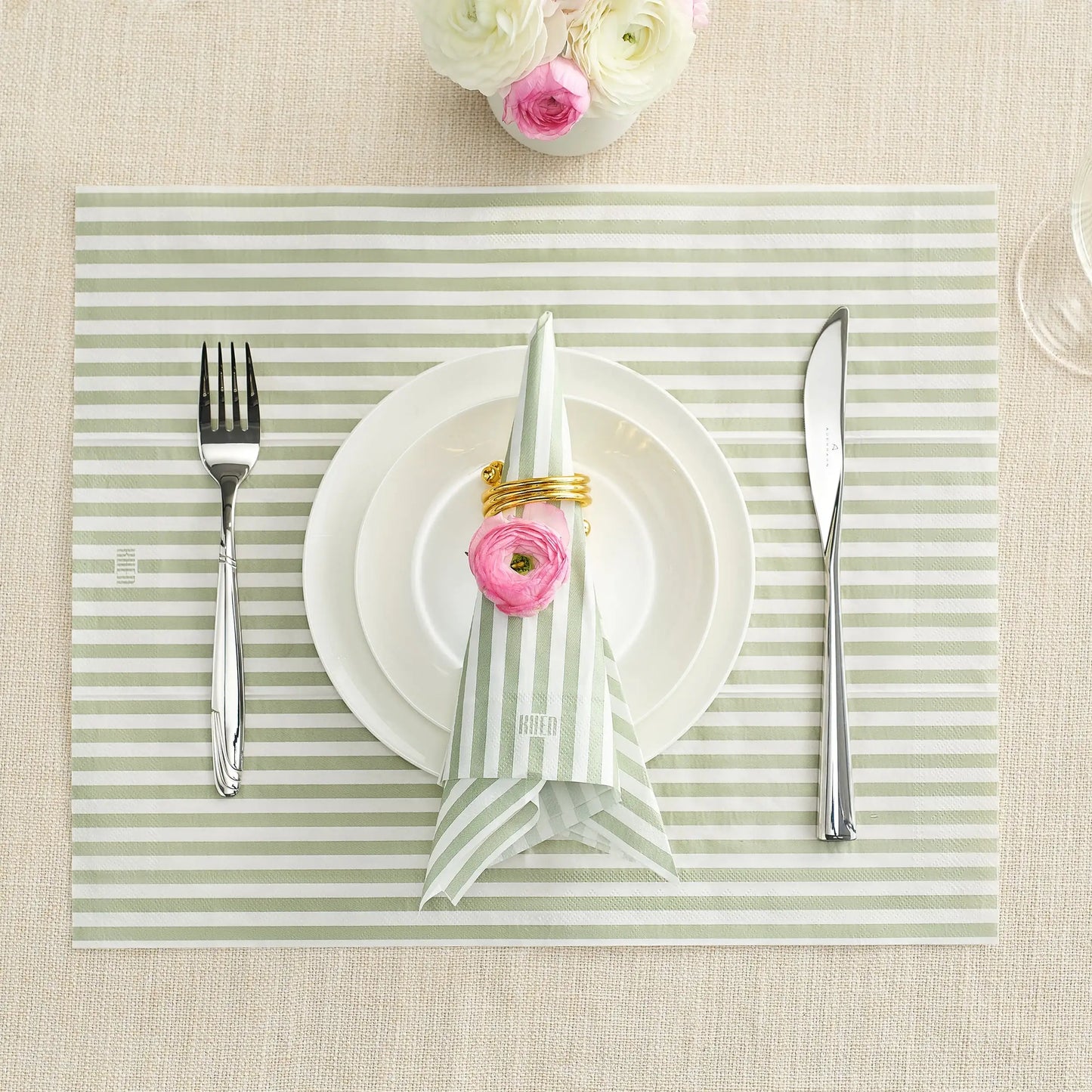 Tonal Striped Disposable Napkin Set in Green, 100 Pieces