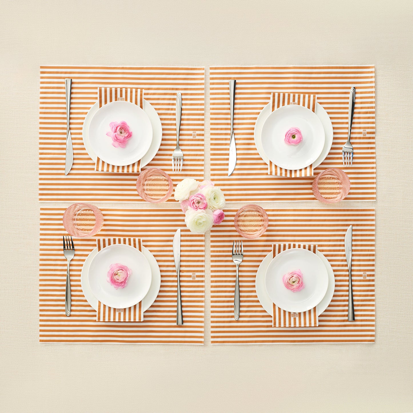 Tonal Striped Disposable Napkin Set in Orange, 100 Pieces