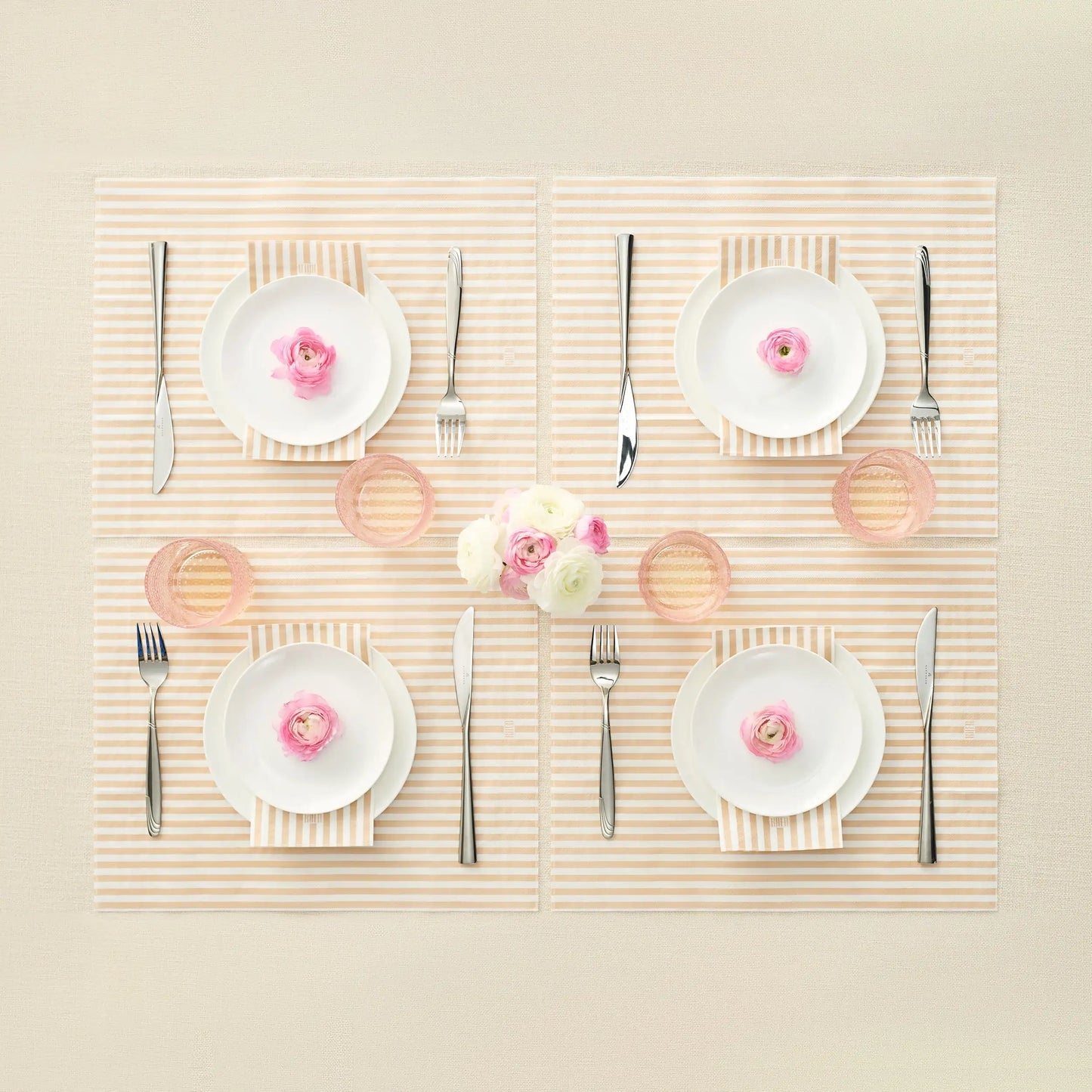 Tonal Striped Disposable Napkin Set in Beige, 100 Pieces