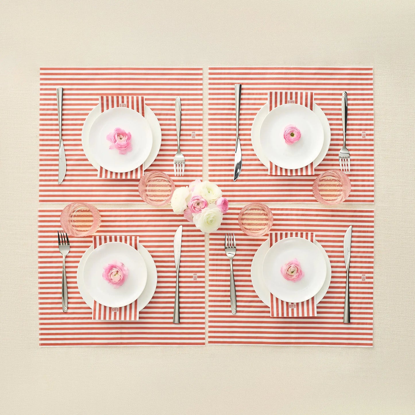Tonal Striped Disposable Napkin Set in Red, 100 Pieces