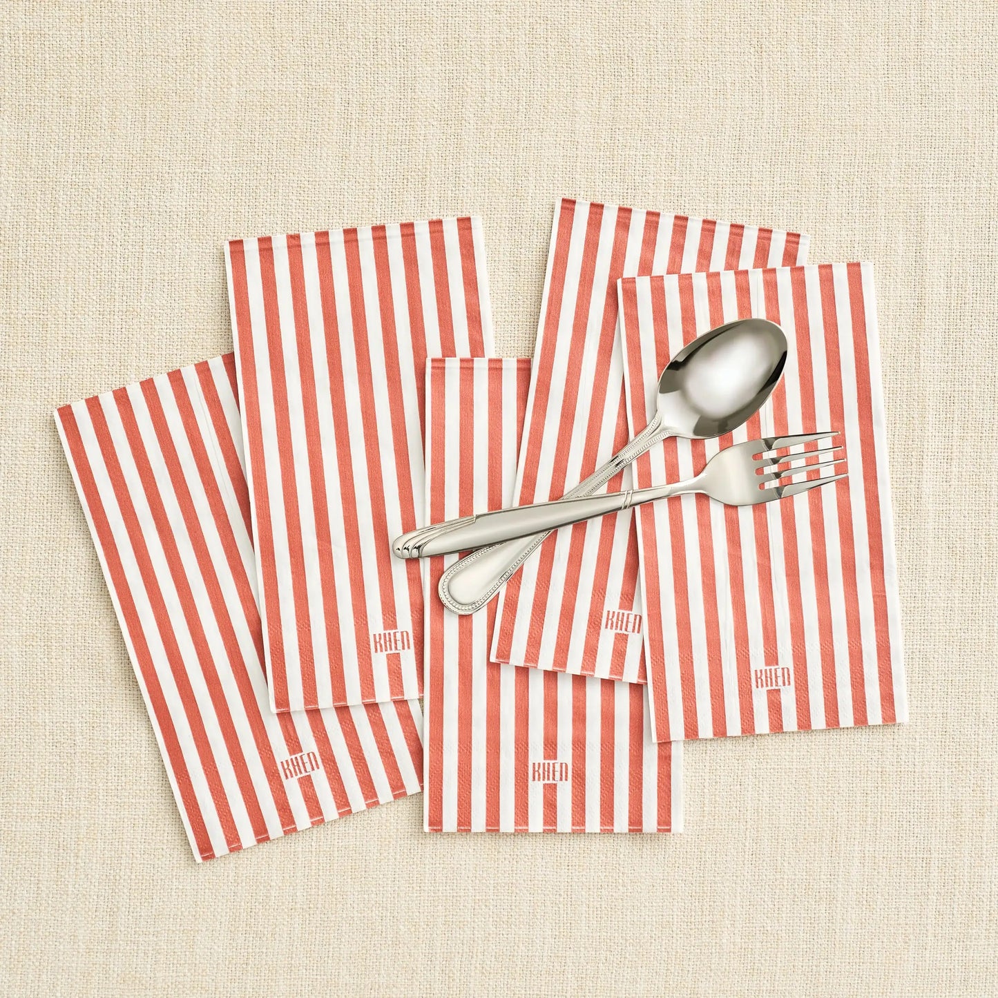 Tonal Striped Disposable Napkin Set in Red, 100 Pieces
