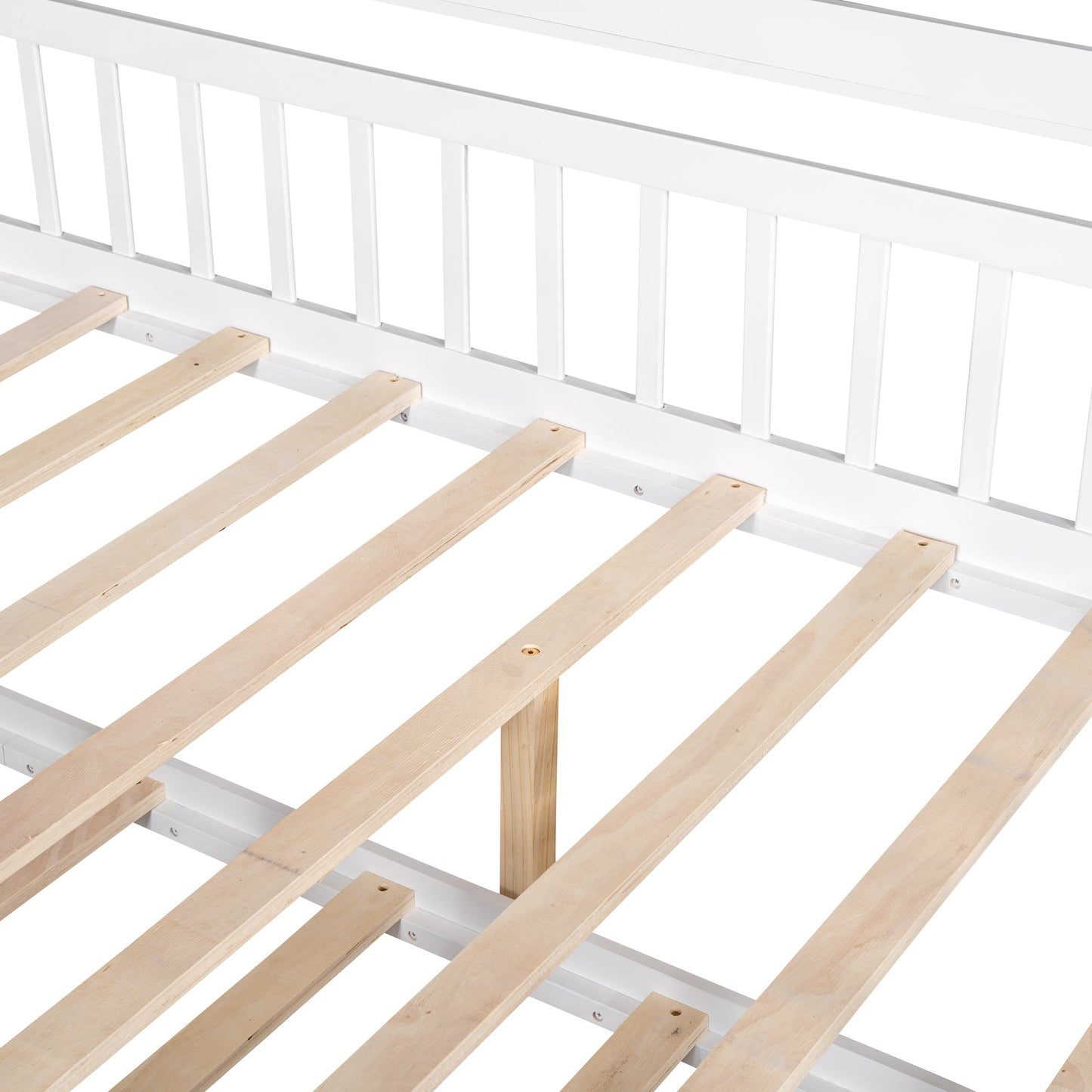 Wooden Full Size House Bed with Twin Size Trundle,Kids Bed with Shelf, White(Old SKU:WF301683AAK)