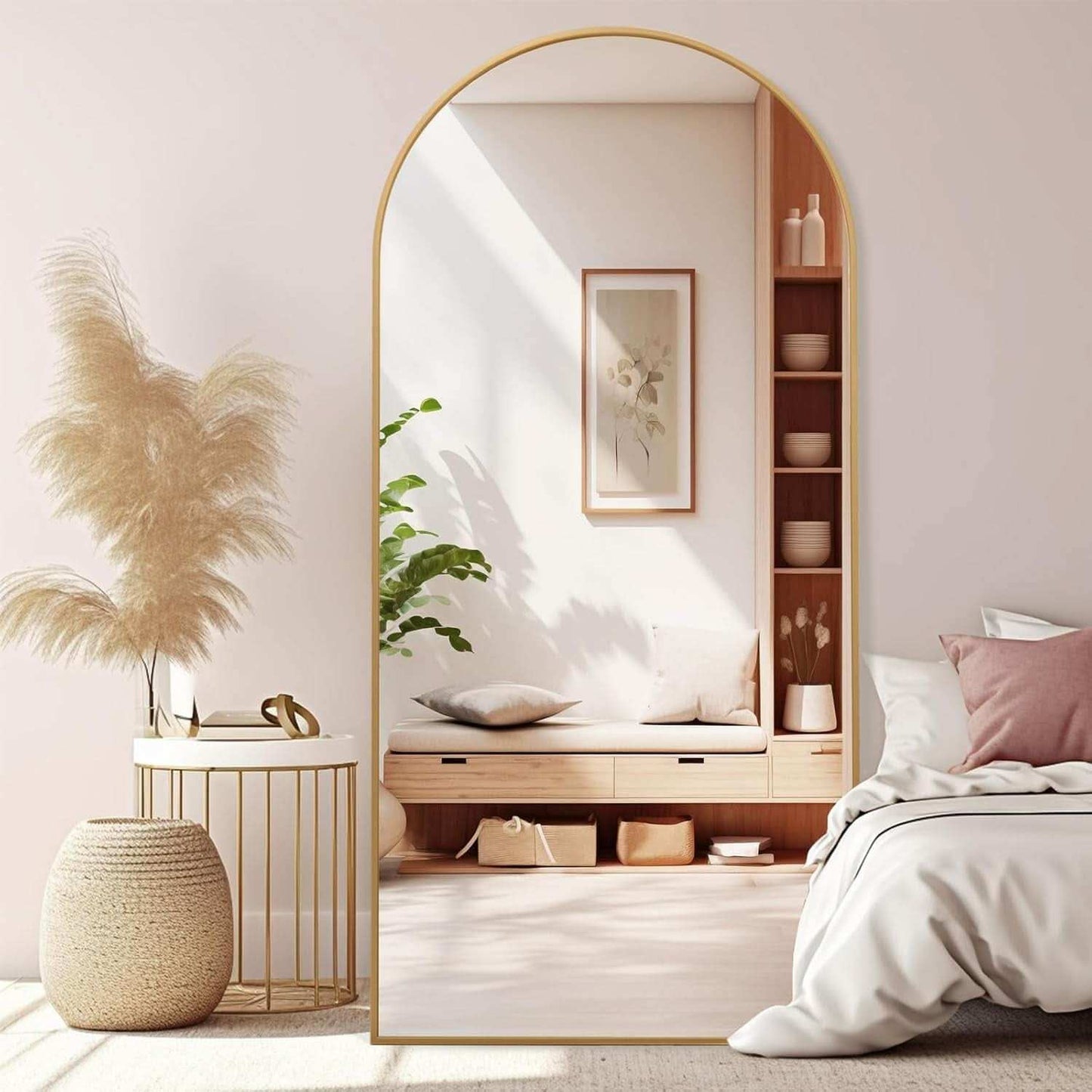 Arched Full Length Mirror 71x32 Inches Gold Aluminum Floor