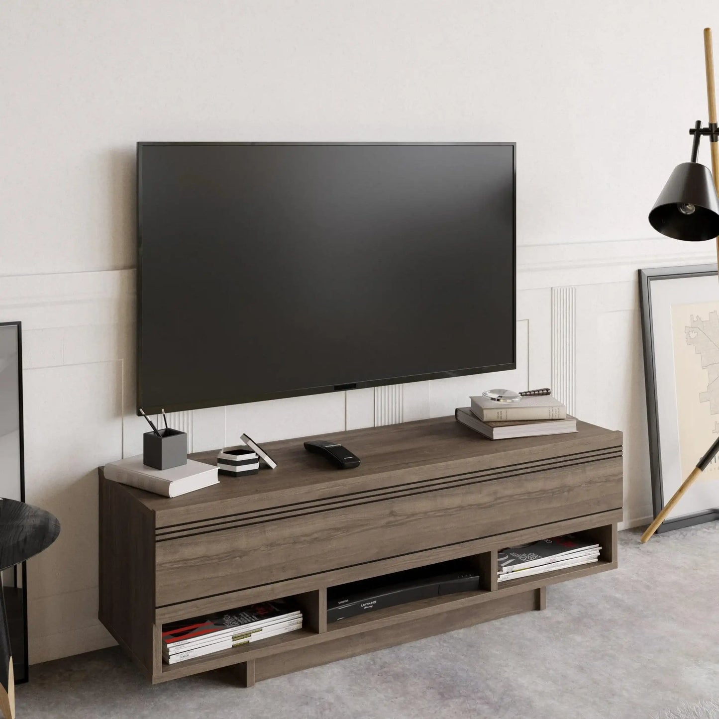 Celestia 47" TV Stand and Media Console with Cabinets and Open Shelves
