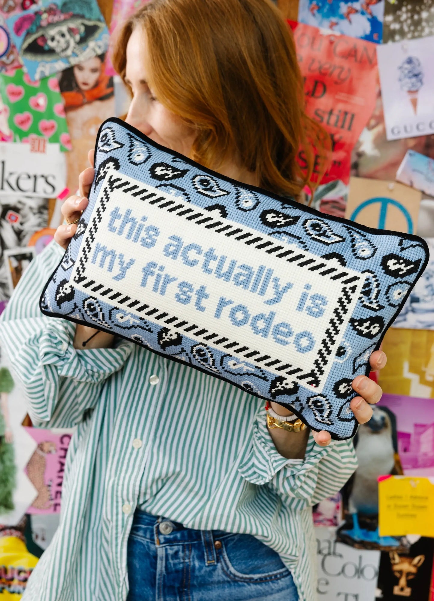 First Rodeo Needlepoint Pillow