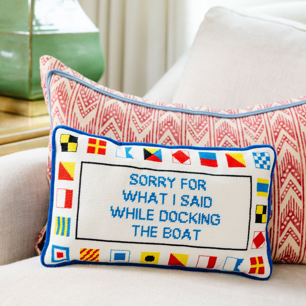 Docking The Boat Needlepoint Pillow