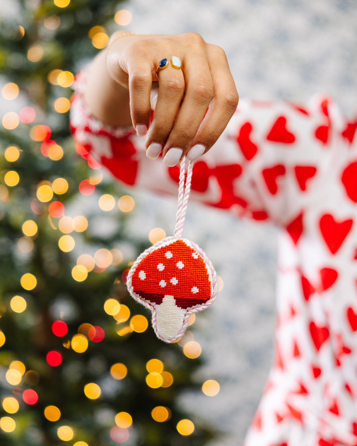 Needlepoint Icon Ornament - Mushroom