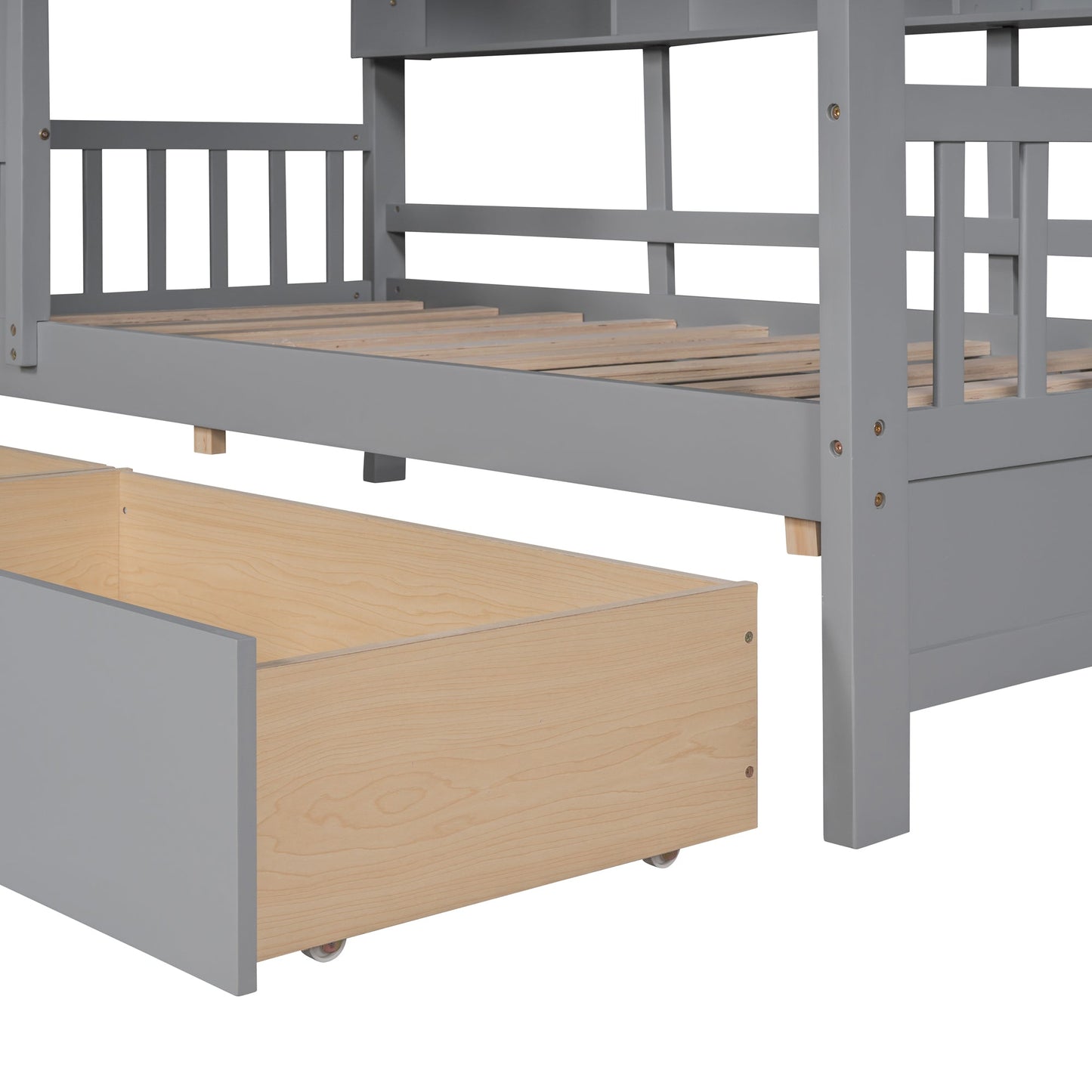 Wooden Twin Size House Bed with 2 Drawers,Kids Bed with Storage Shelf, Gray(Old SKU: HL000051AAE)