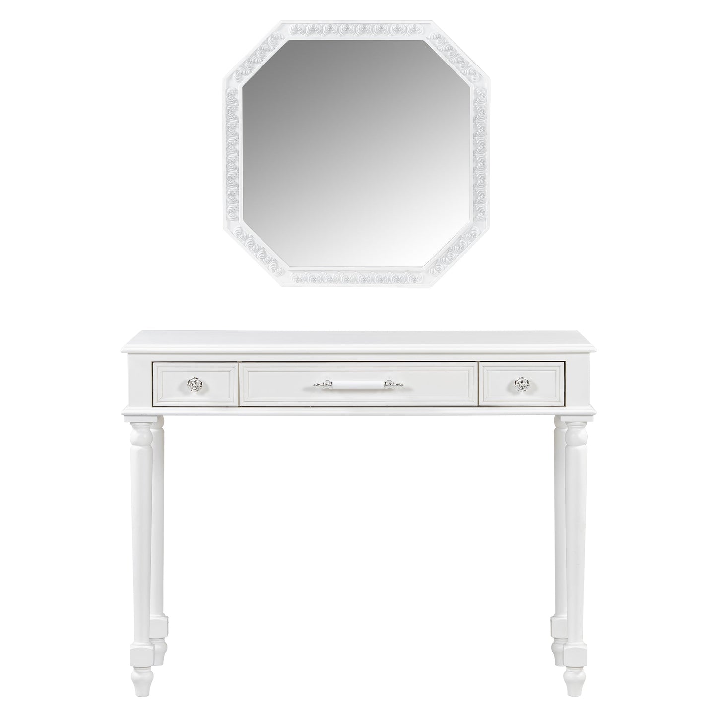 Retro Makeup Desk with Large Mirror, 3-Drawer Dressing Table for Jewelry Storage, Elegant Console Table for Bedroom, Living Room, Hallway & Foyer,White