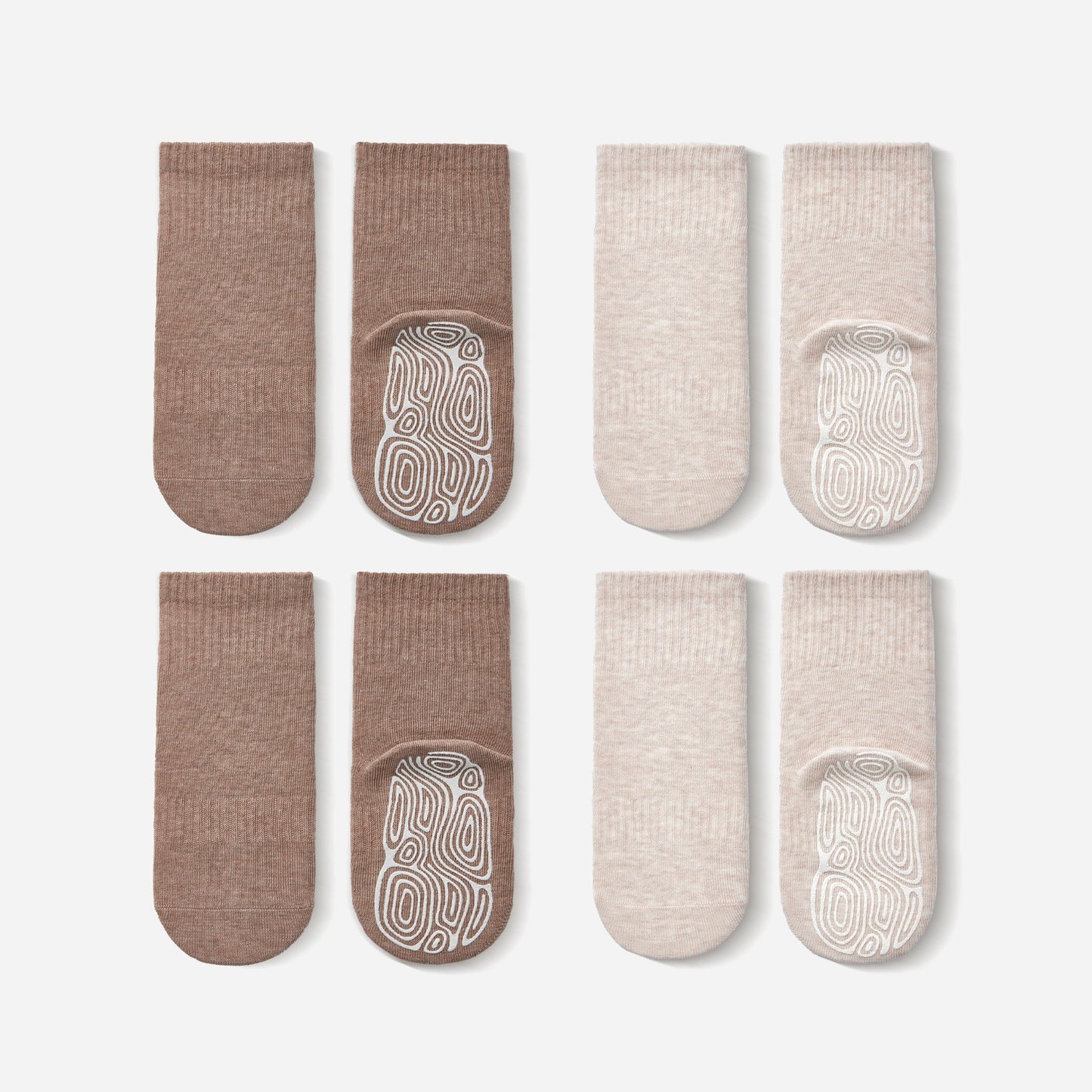 New- Organic Cotton Socks- Beige & Brown- 4 Pairs of Stay-On Baby & Toddler Non-Slip Socks