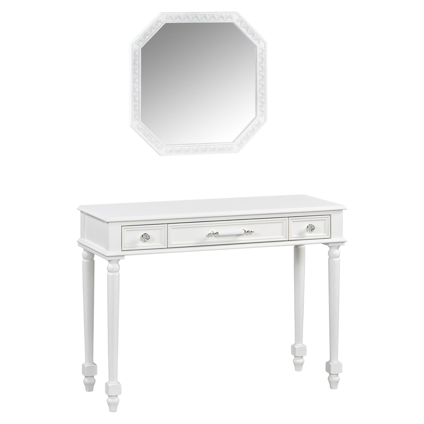 Retro Makeup Desk with Large Mirror, 3-Drawer Dressing Table for Jewelry Storage, Elegant Console Table for Bedroom, Living Room, Hallway & Foyer,White
