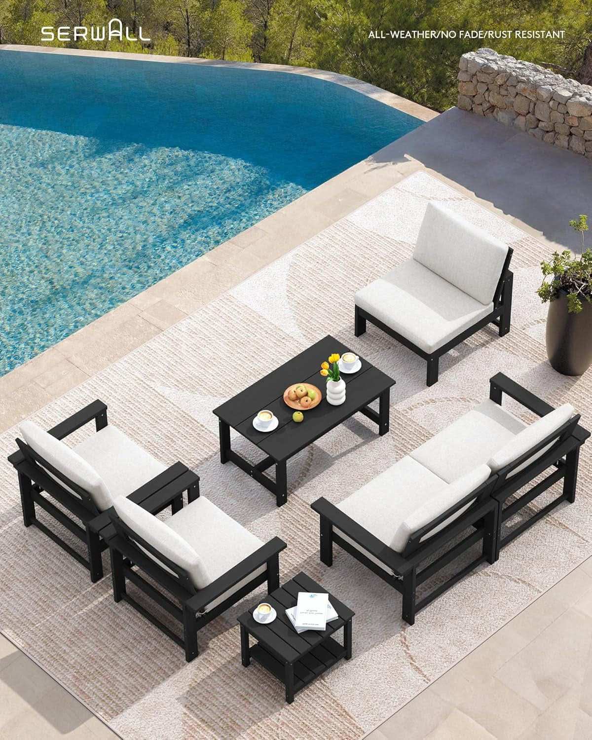 HDPE Outdoor Patio Furniture Set 7 Piece All Weather