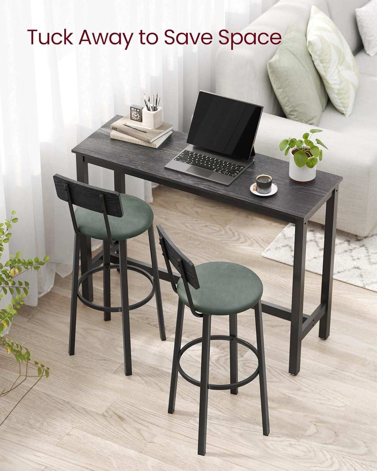 29.7 Inch PU Bar Stools Set Of 2 With Backrest And Footrest