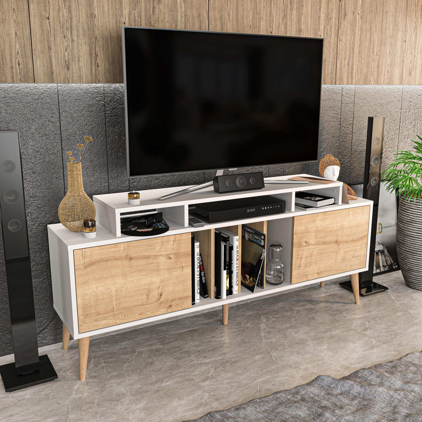 Char 63" TV Stand and Media Console with Cabinets and Shelves for TVs up to 72"