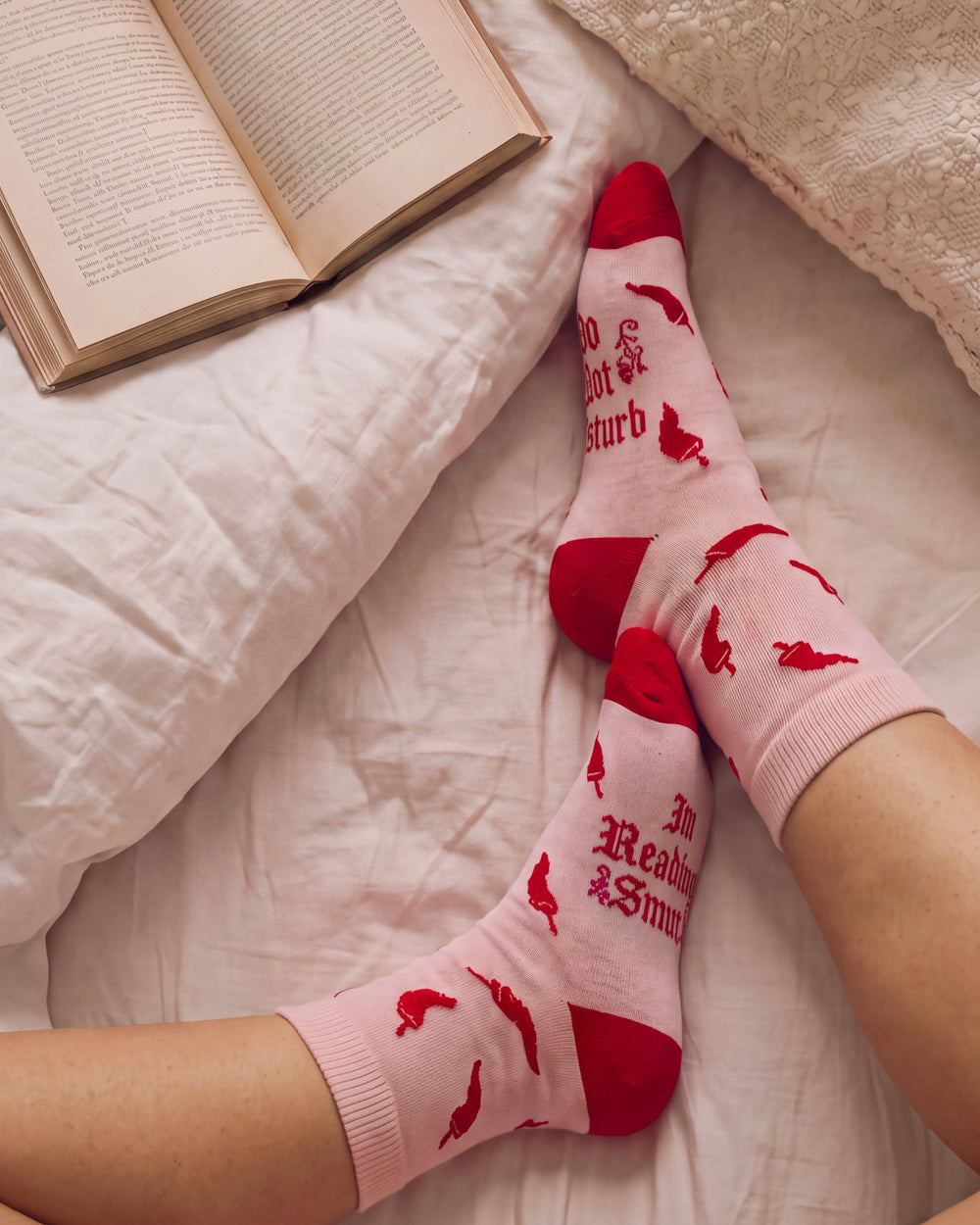 DND Smut Socks - pink + red crew socks