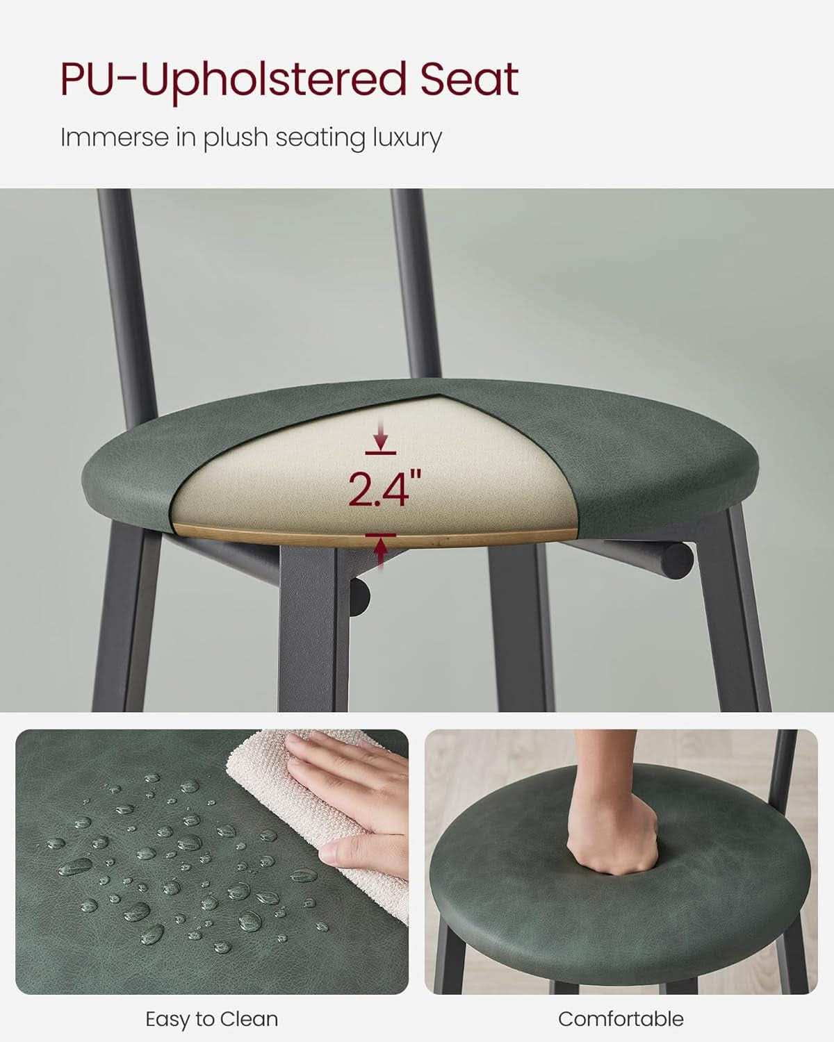 29.7 Inch PU Bar Stools Set Of 2 With Backrest And Footrest