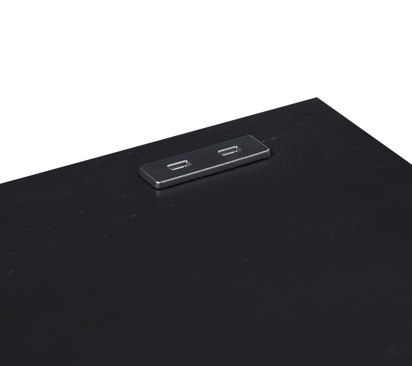 Desks and Stool Set 3pc Black Finish Rolling Desk with Casters, 2 Charging ports Home Office Furniture