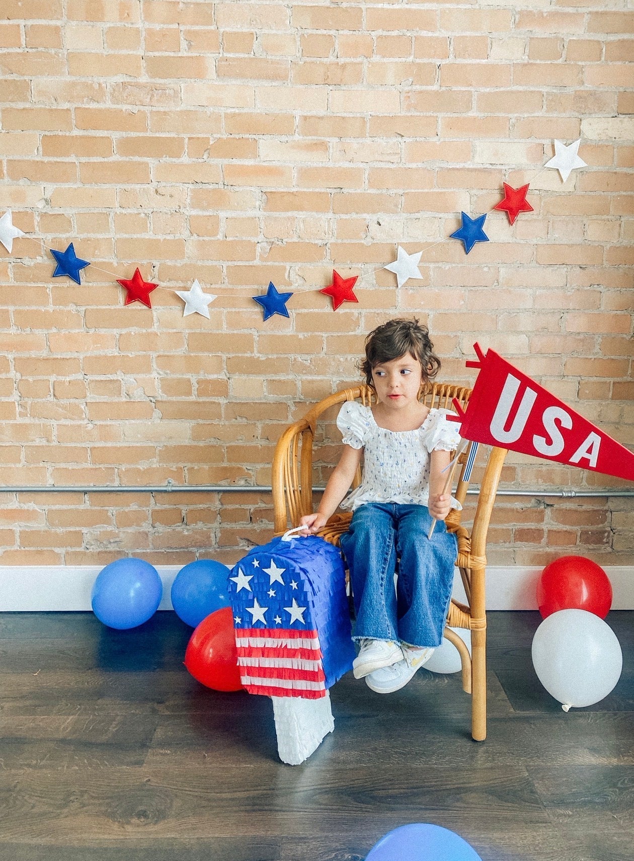July Popsicle piñata (red,white,blue strips)