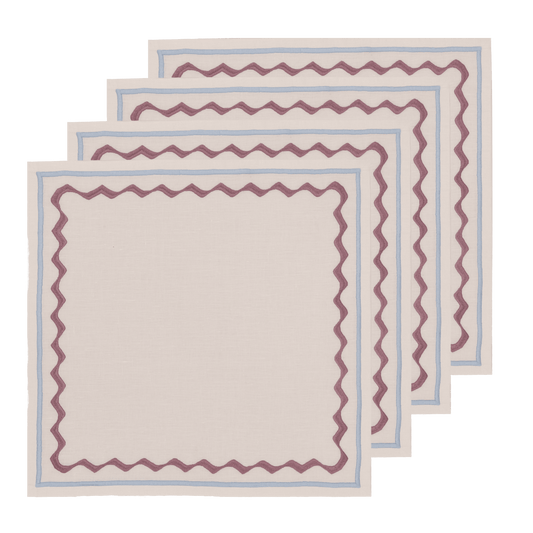 Hand Embroidered Ripple Stitch Napkins 18" x 18" (Set of 4)