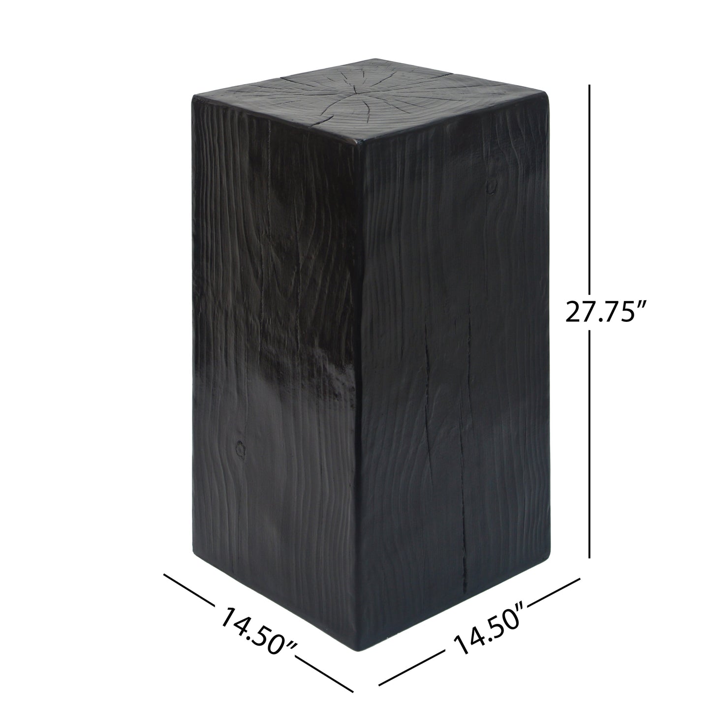 Wood-Look Square-Column MGO End Table,  H27.75',Wood-Like Distressed Finish, Mix with Different Heights, Indoor Outdoor Use,Black Color