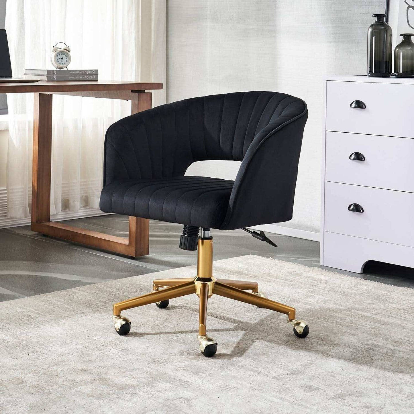 Velvet Home Office Chair 360 Degree Swivel Black Lux Velvet