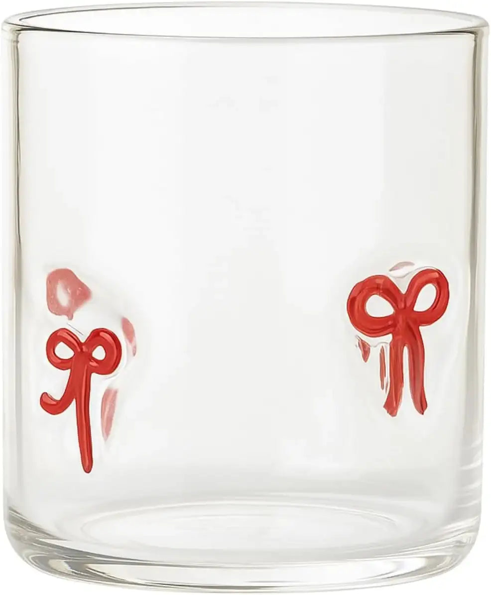 Red Bowtie Tumbler | Clear Water or Juice Glasses | Set of 2