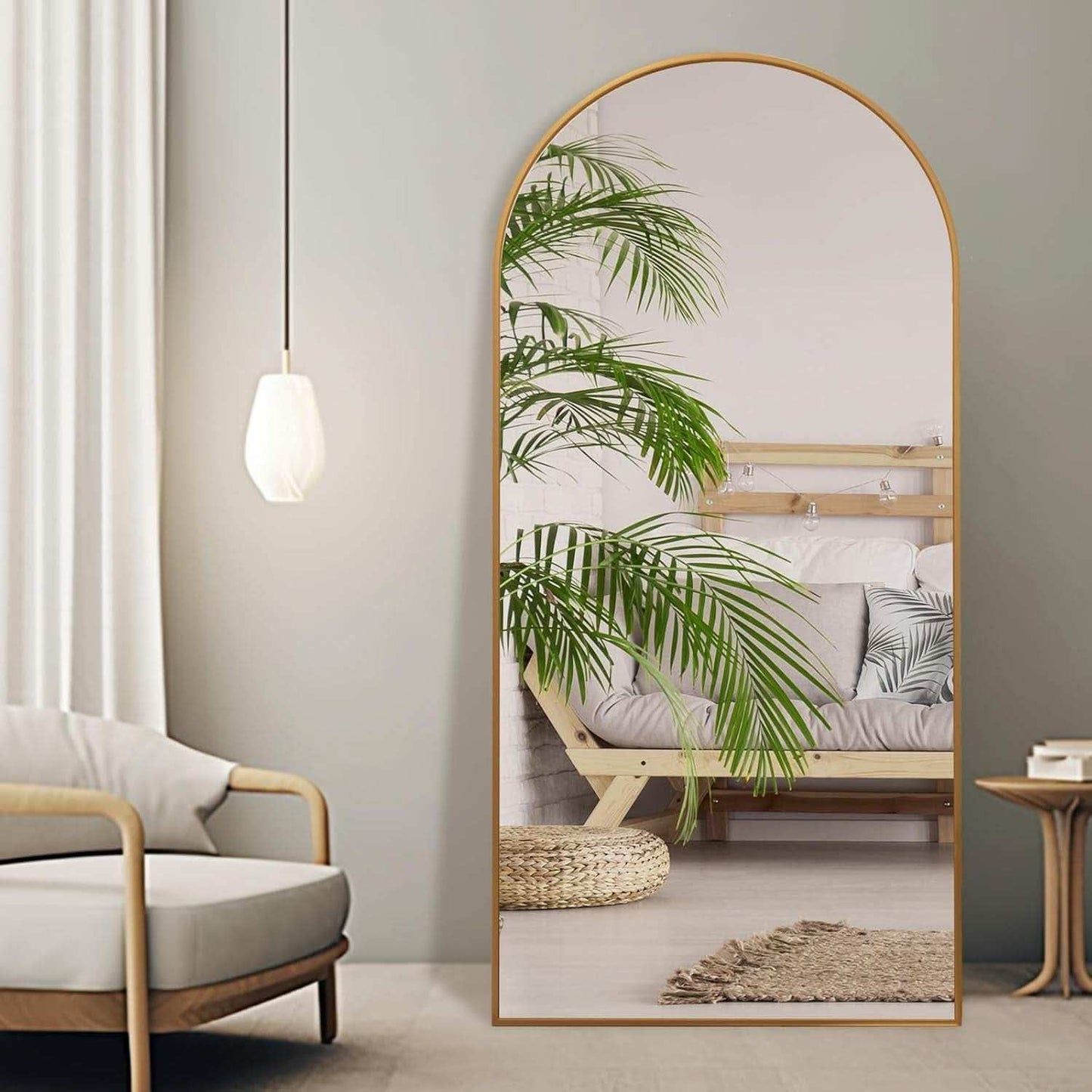 Arched Full Length Mirror 71x32 Inches Gold Aluminum Floor