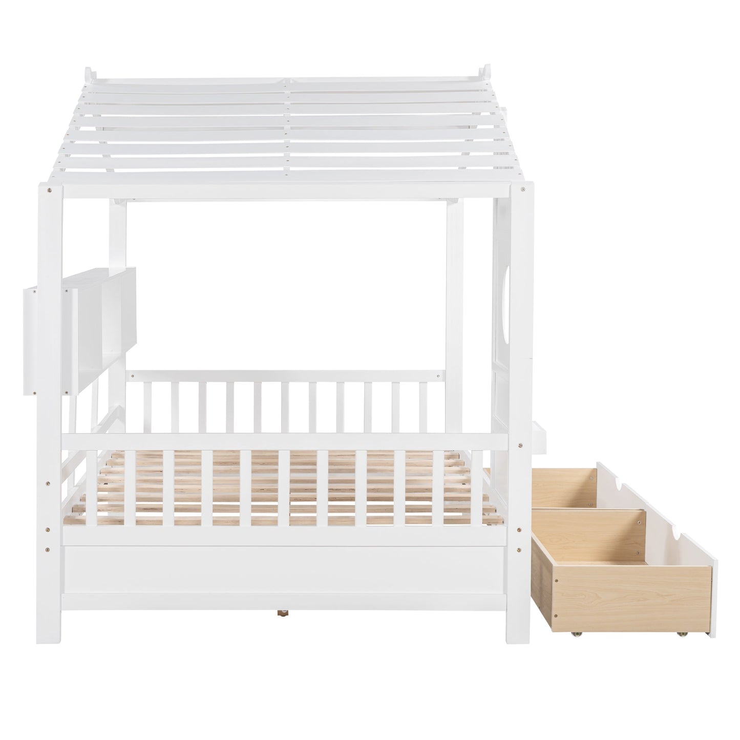 Wooden Full Size House Bed with 2 Drawers,Kids Bed with Storage Shelf, White(Old SKU: HL000052AAK)