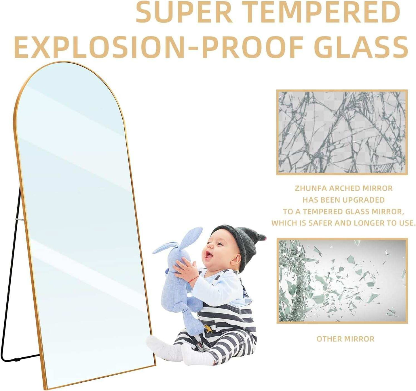 Arched Full Length Mirror 71x32 Inches Gold Aluminum Floor