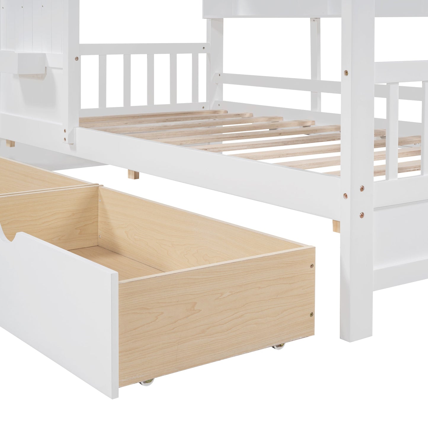 Wooden Twin Size House Bed with 2 Drawers,Kids Bed with Storage Shelf, White(Old SKU: HL000051AAK)