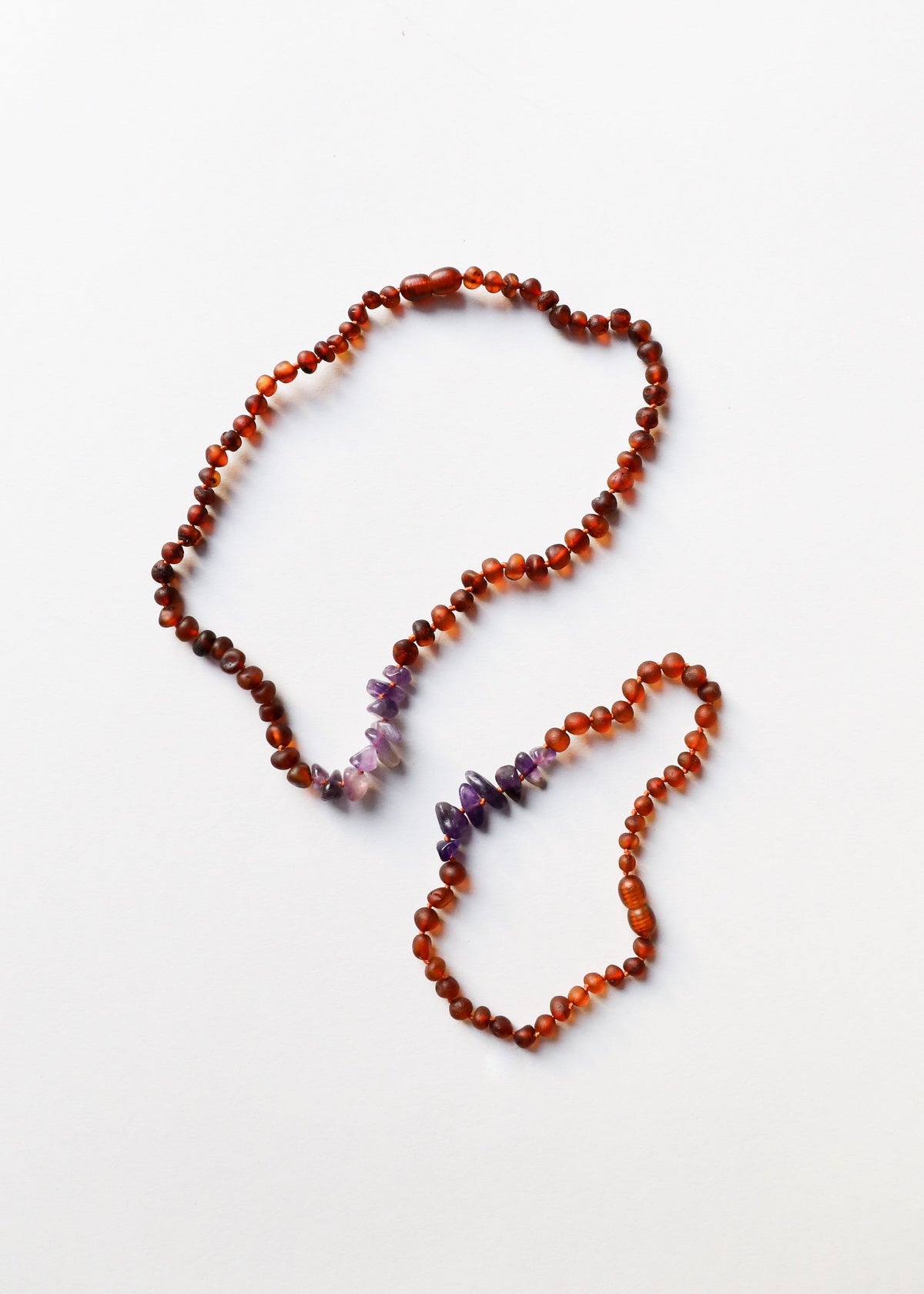 Raw Cognac Baltic Amber + Raw Amethyst || Necklace