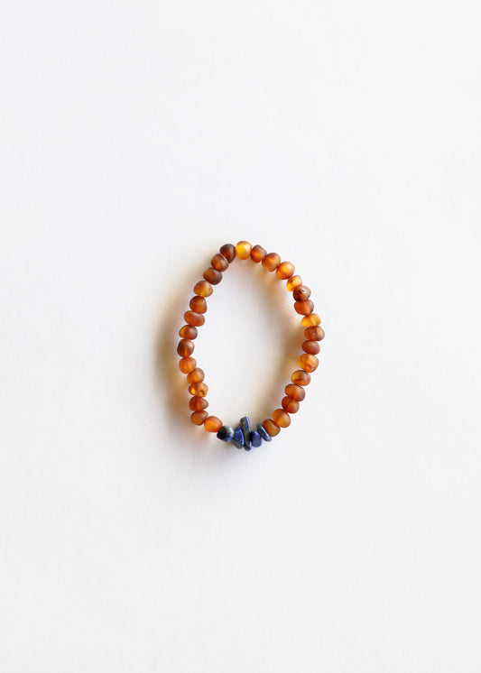 Raw Cognac Baltic Amber + Lapis Lazuli || Adult Stretch Bracelet