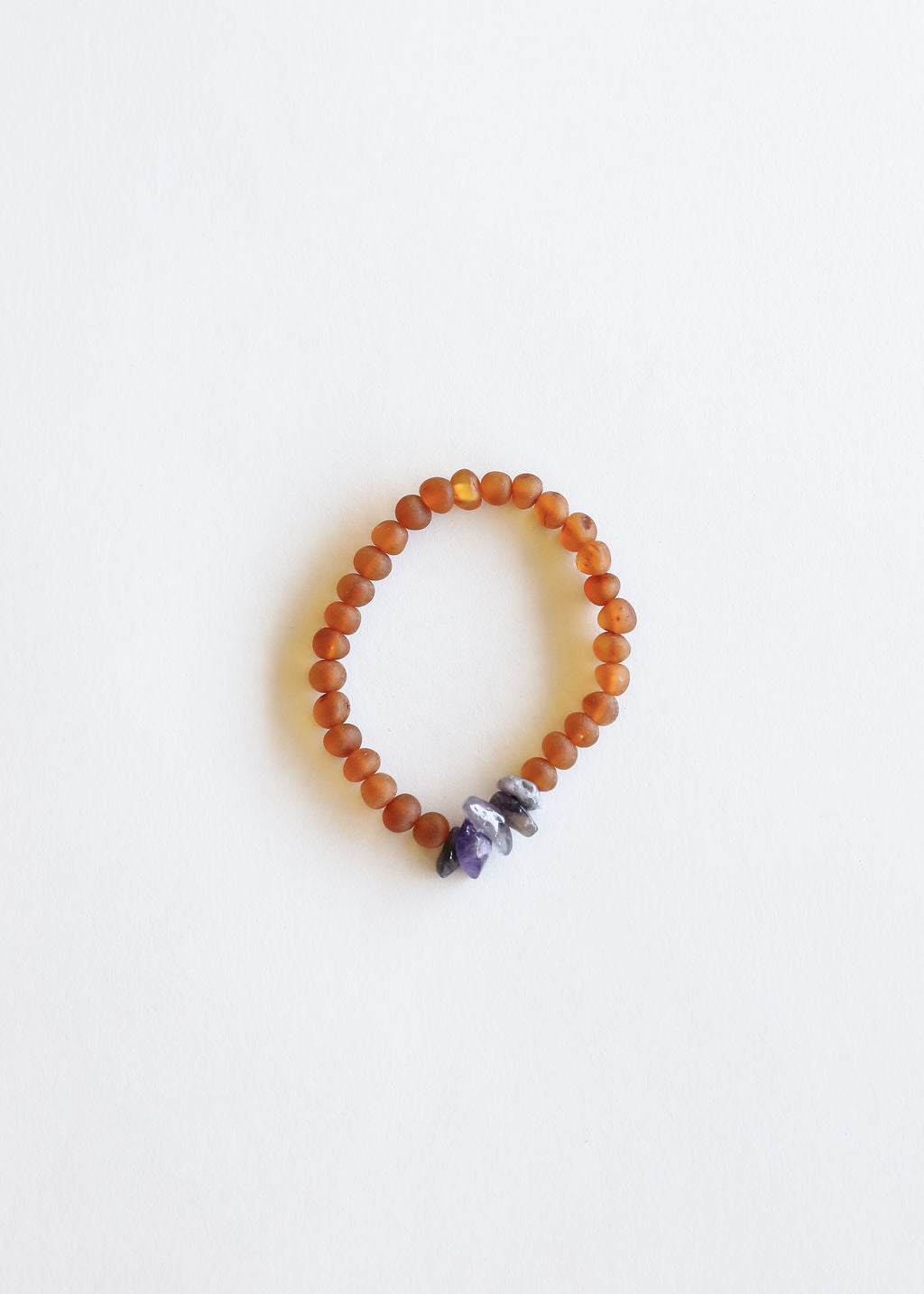 Raw Cognac Baltic Amber + Raw Amethyst || Adult Bracelet