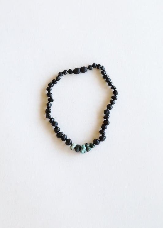 Raw Black Baltic Amber + Raw Turquoise Jasper Necklace