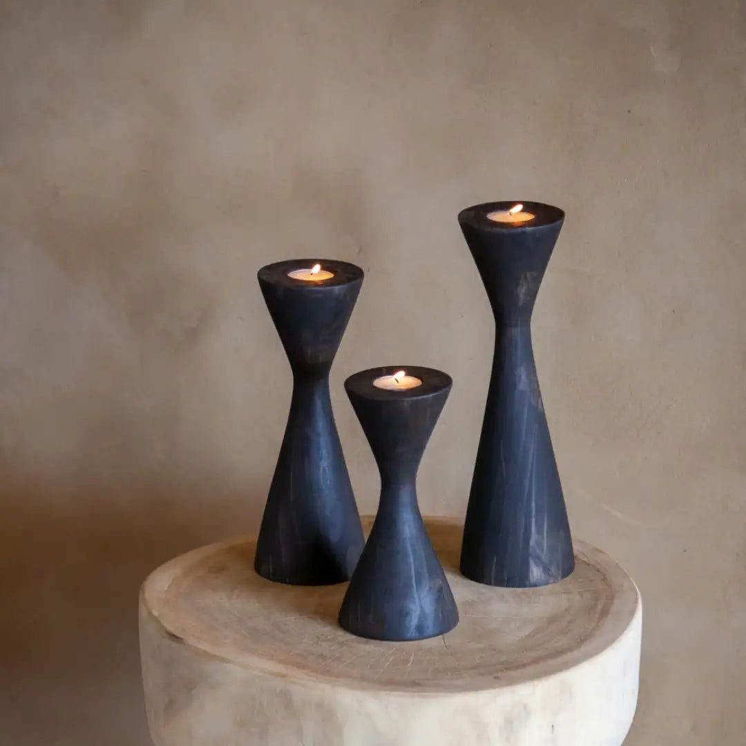 Geo Tealight Wooden Candle Holder White, Black, Natural