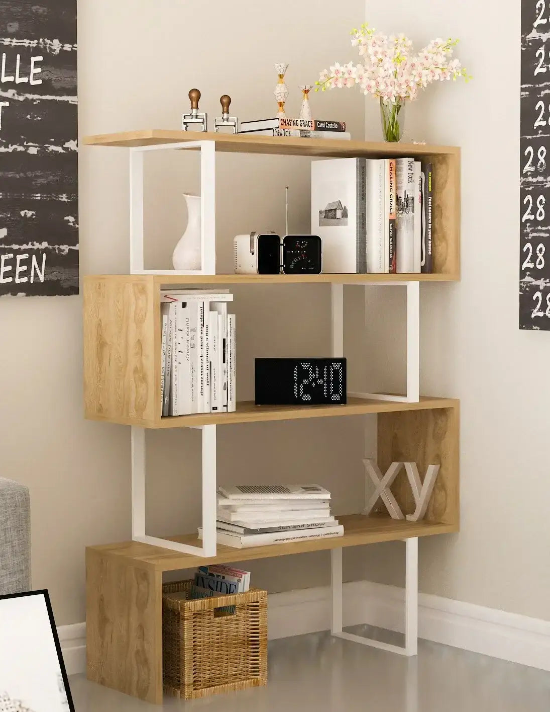 Adriana 49" Tall Metal Manufactured Wood Geometric Bookcase