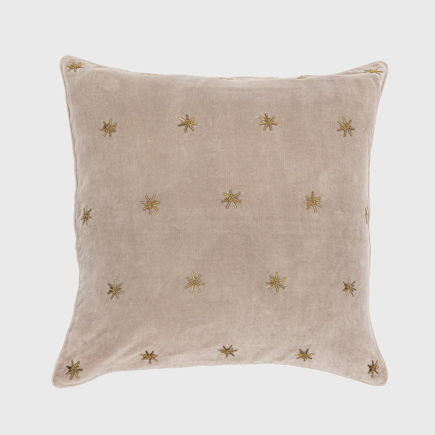 Embroidered star pillow, taupe cotton velvet